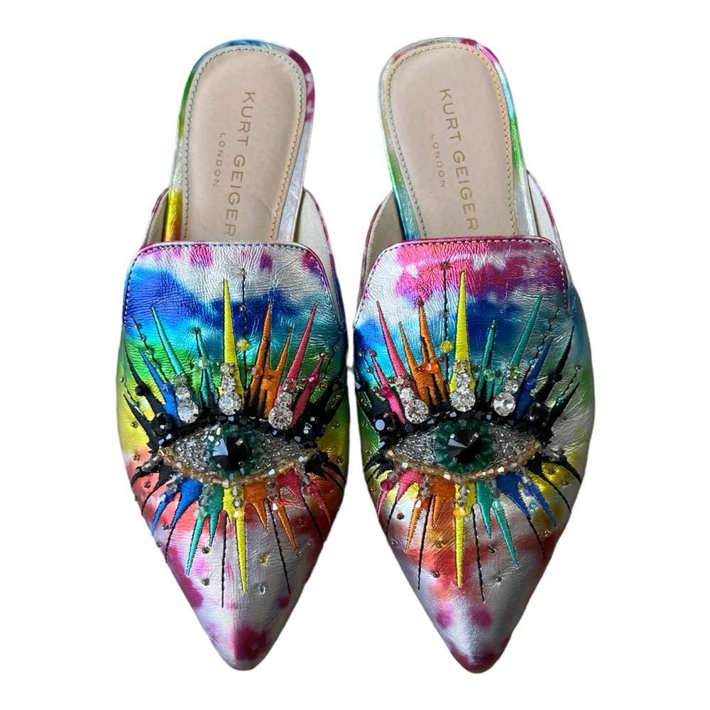 KURT GEIGER Rainbow Silver Eye leather mules 38 Metallic